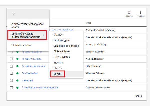 Adattáblázat feltöltése
