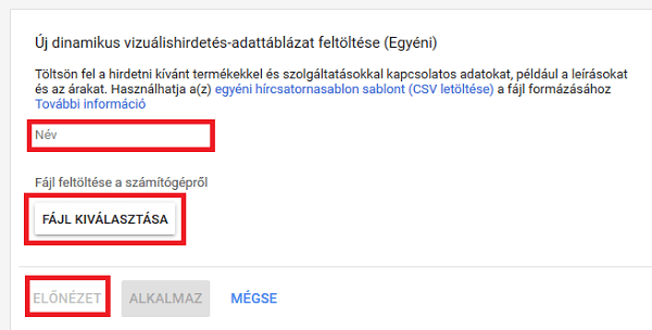 Adattáblázat feltöltése