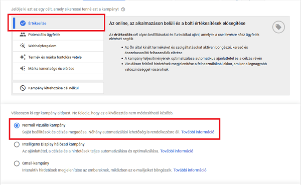Marketingcél kiválasztása