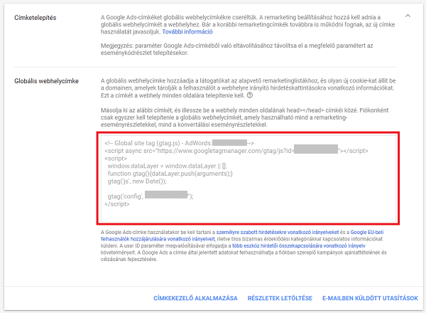Remarketing címke beállítása