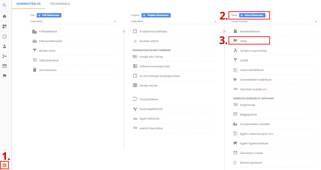 Google Analytics Célok beállítása