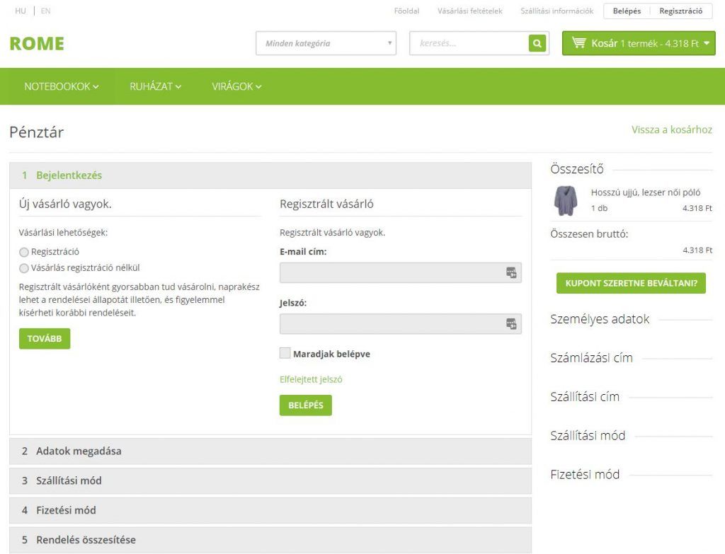 ShopRenter régi pénztár - Pénztár oldal