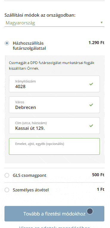 ShopRenter pénztár folyamat - Mobil