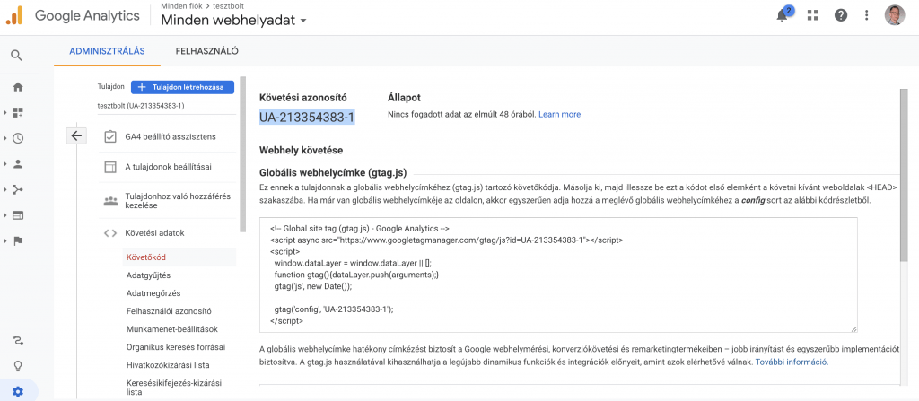 Követőkód a Google Analyticsben