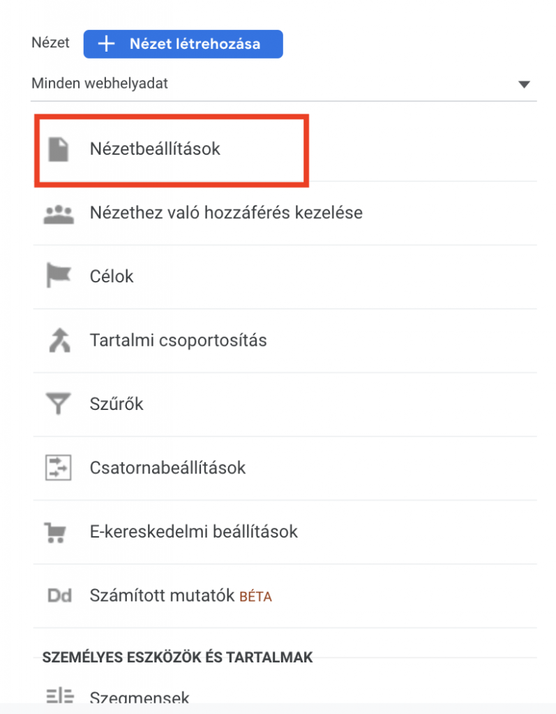 Nézetbeállítások a Google Analyticsben