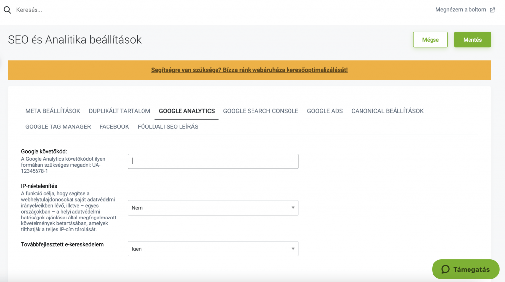 Google Analytics kód a Shoprenterben
