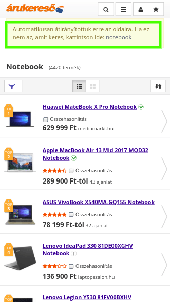 Árukereső példája kategória oldal átirányításra
