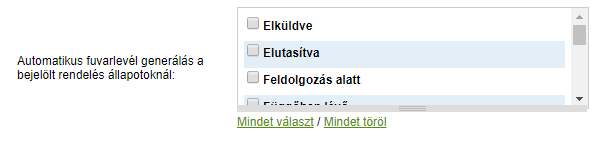 Fürgefutár automatikus fuvarlevél generálás kiválasztott rendelési állapotra váltás esetén