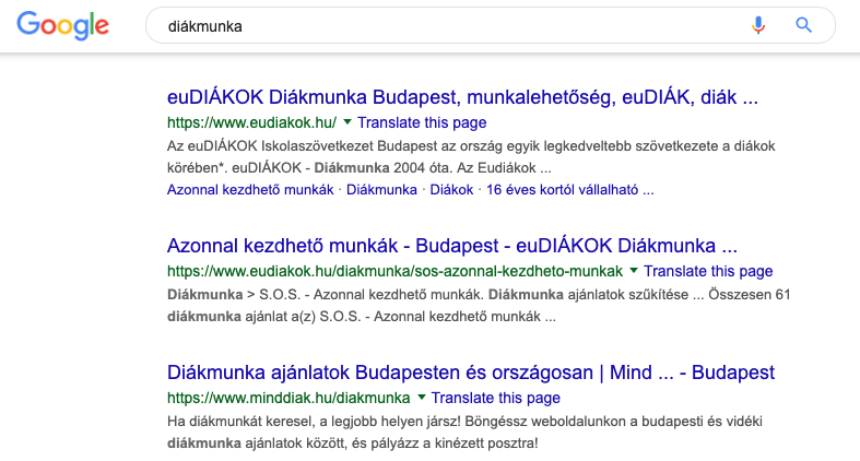 Példa top 3 Google találatra