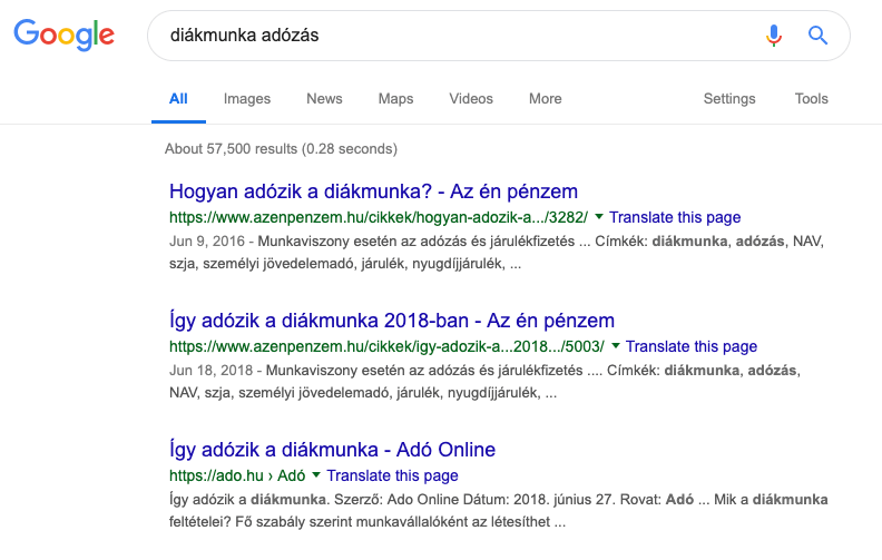 Szemléltető példa: Egyetlen szó változott csak meg, de teljesen más a keresési szándék.