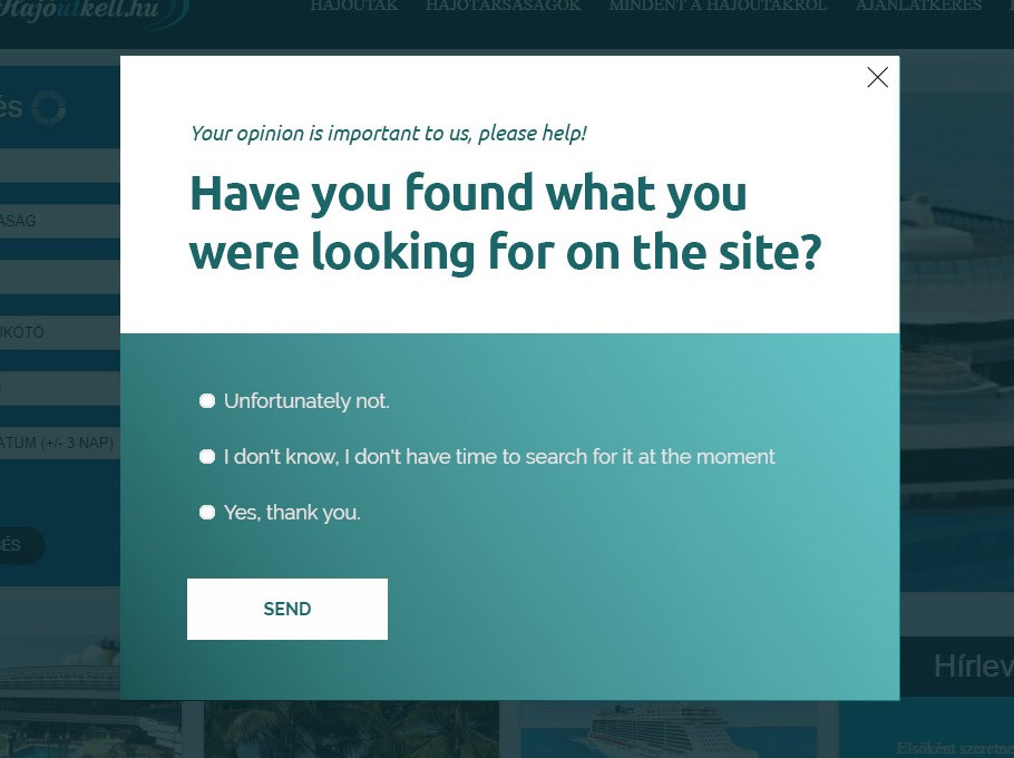 Vásárlói elégedettség - Popup