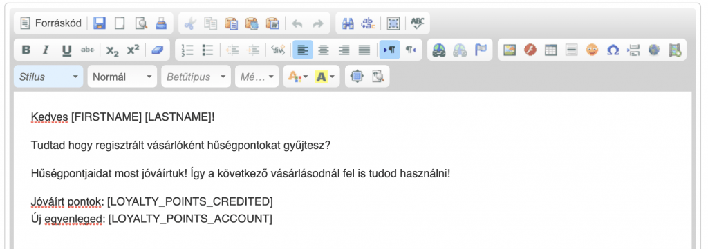 Automatikus e-mail a hűségpont jóváírásról