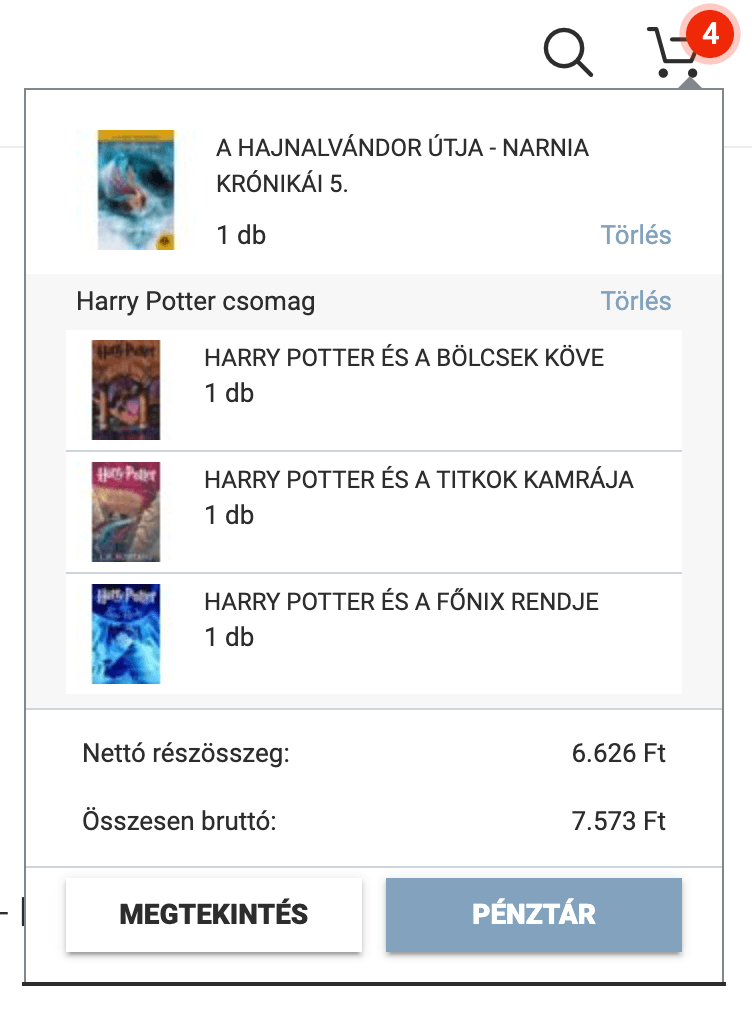 Csomagajánlatok a lenyíló kosárban