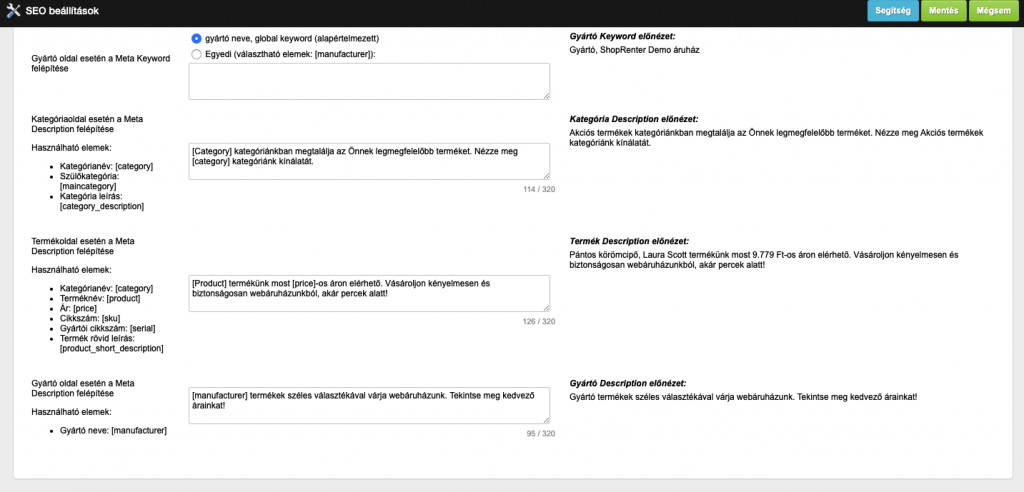 Meta algoritmus beállítások a ShopRenterben