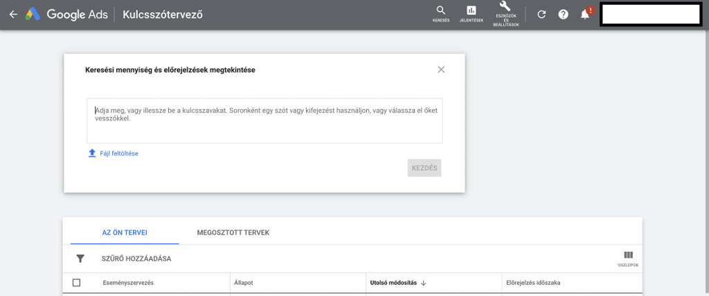 Google Kulcsszótervező