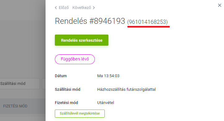 árukereső rendelési azonosító