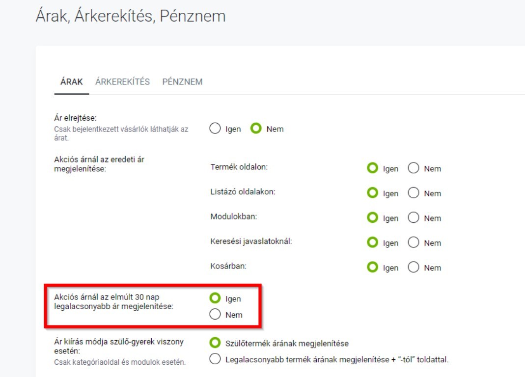 Elmúlt 30 nap legalacsonyabb ár megjelenítése termékoldalon