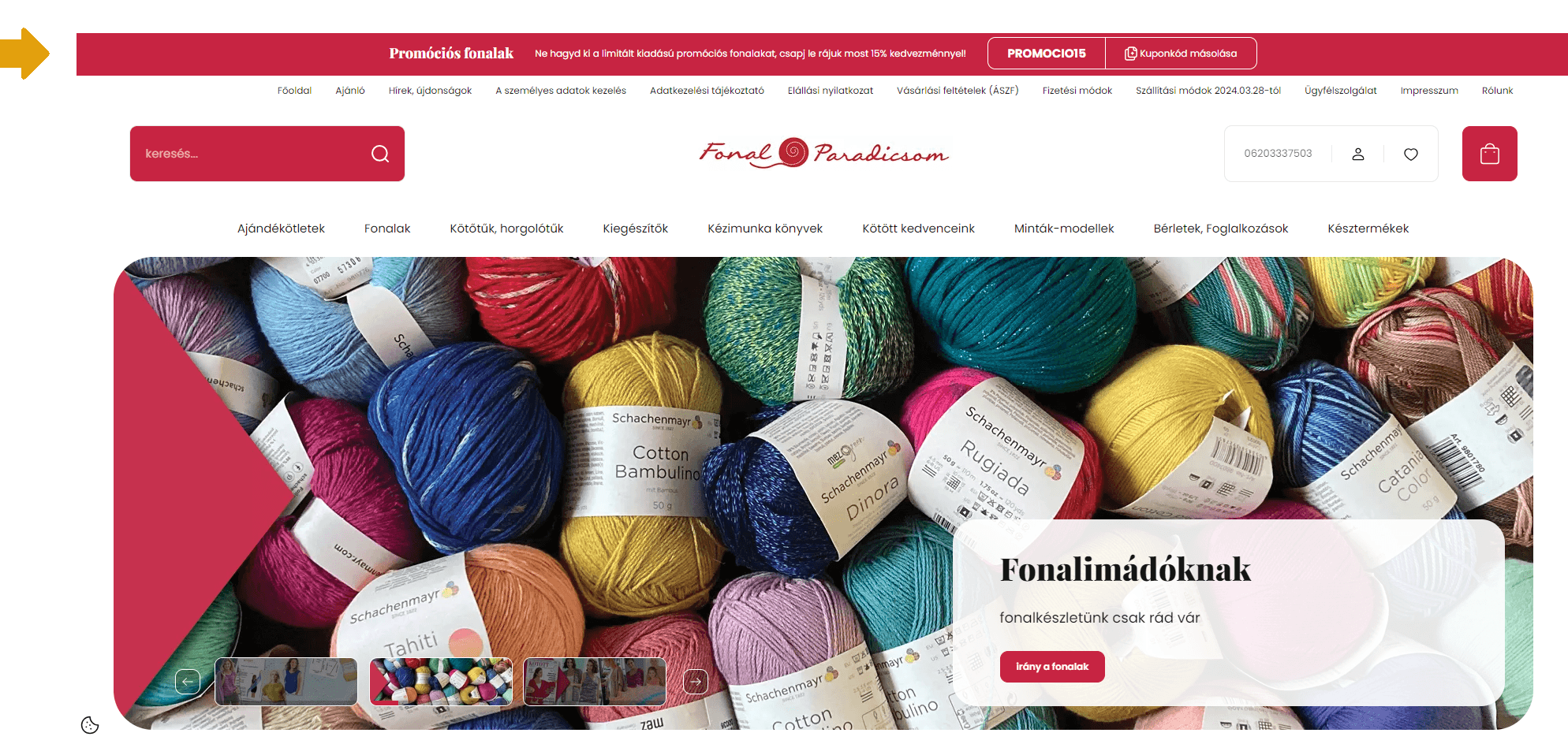 Kupon sáv modul a fonalparadicsom.hu webshopban