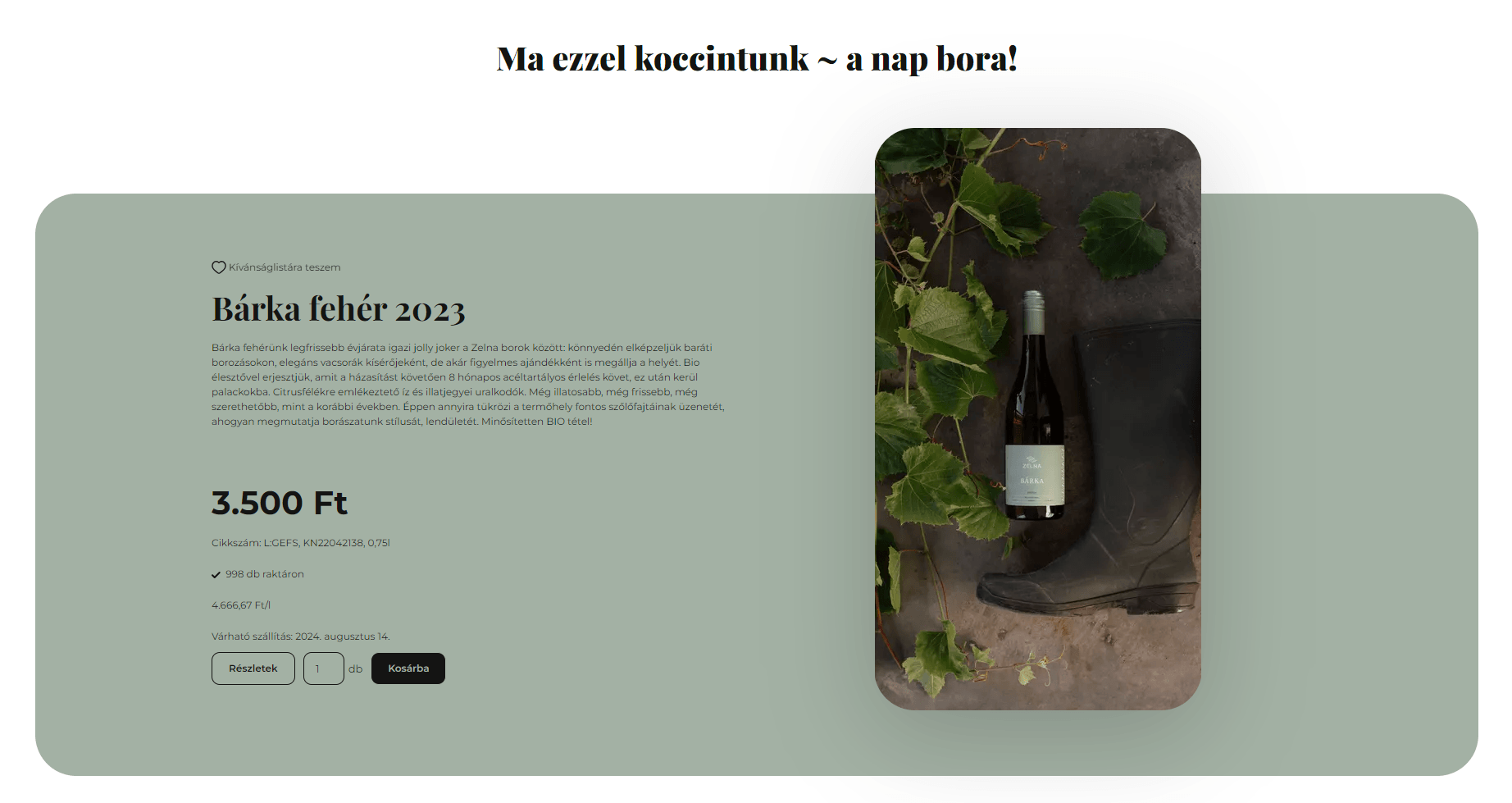Nap terméke modul a zelnashop.hu webáruházban