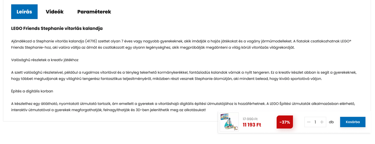 Termék oldali lebegő "Kosárba" gomb