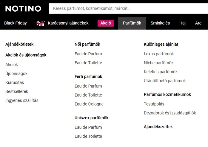 notino kategóriák