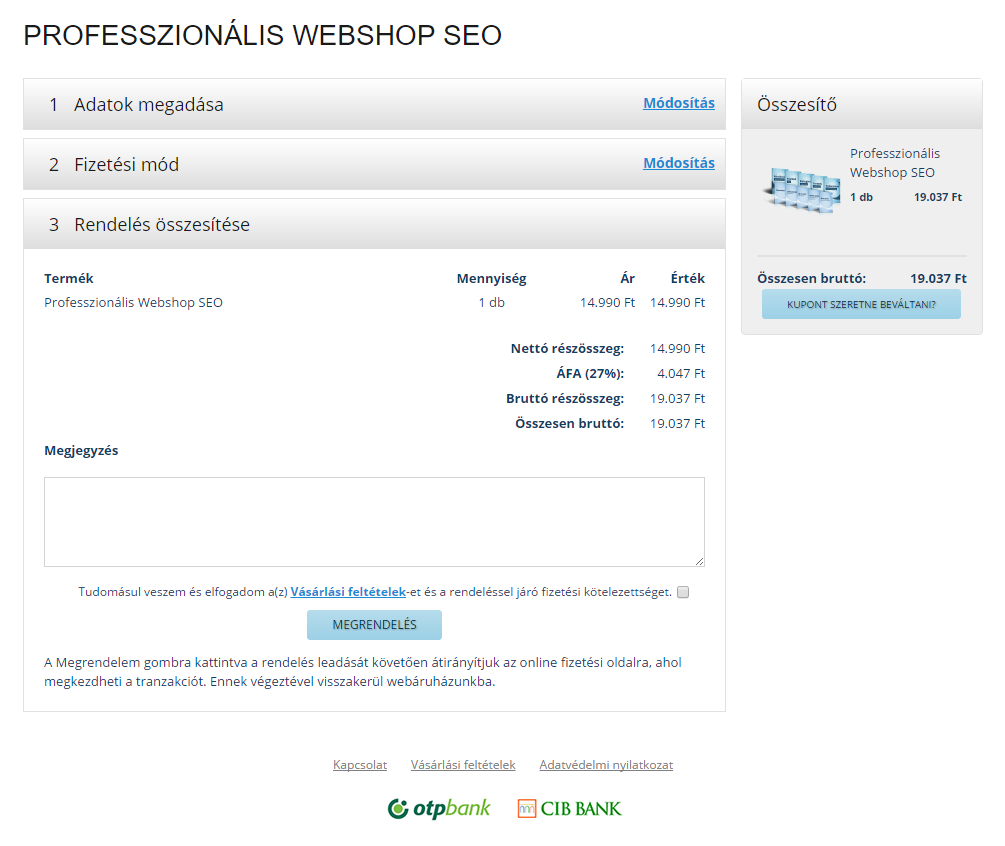 Professzionális Webshop SEO pénztár